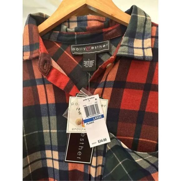 Polly &‎ Ester Plaid Button Down Shirt NWT Size Large - Picture 2 of 3